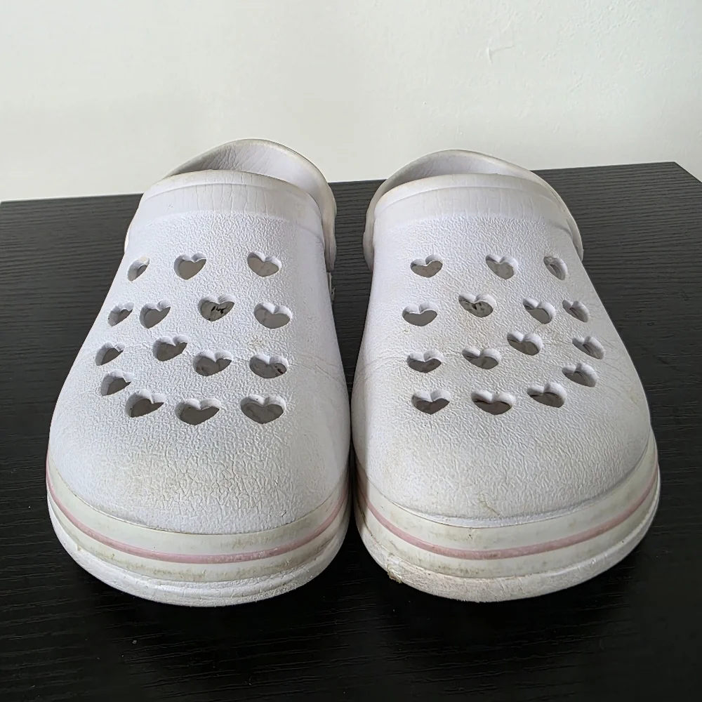White Slip-On Clogs with Heart Cutouts